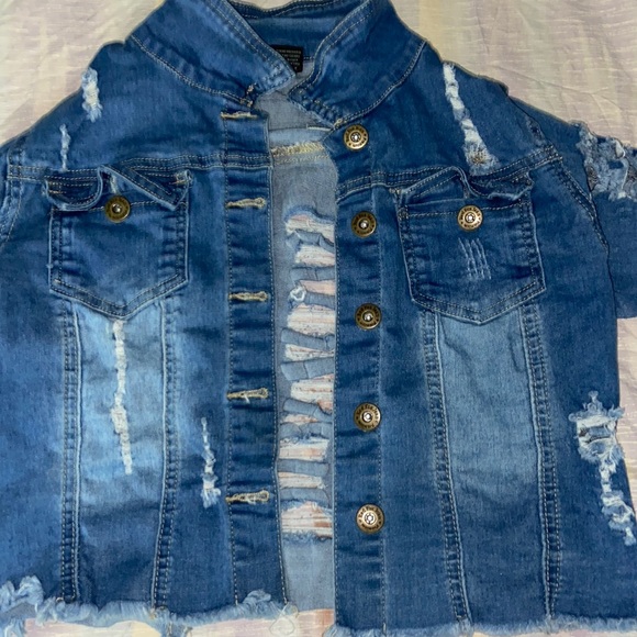 Ripped Cropped Jean Jacket - Picture 1 of 5